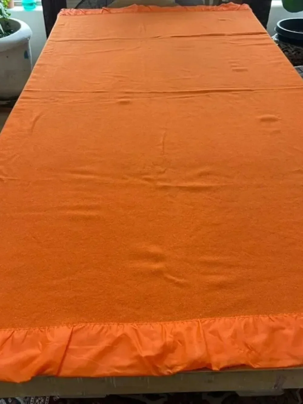 Unbranded Wool Blanket Peach Color Ruffle Trim 63x 85